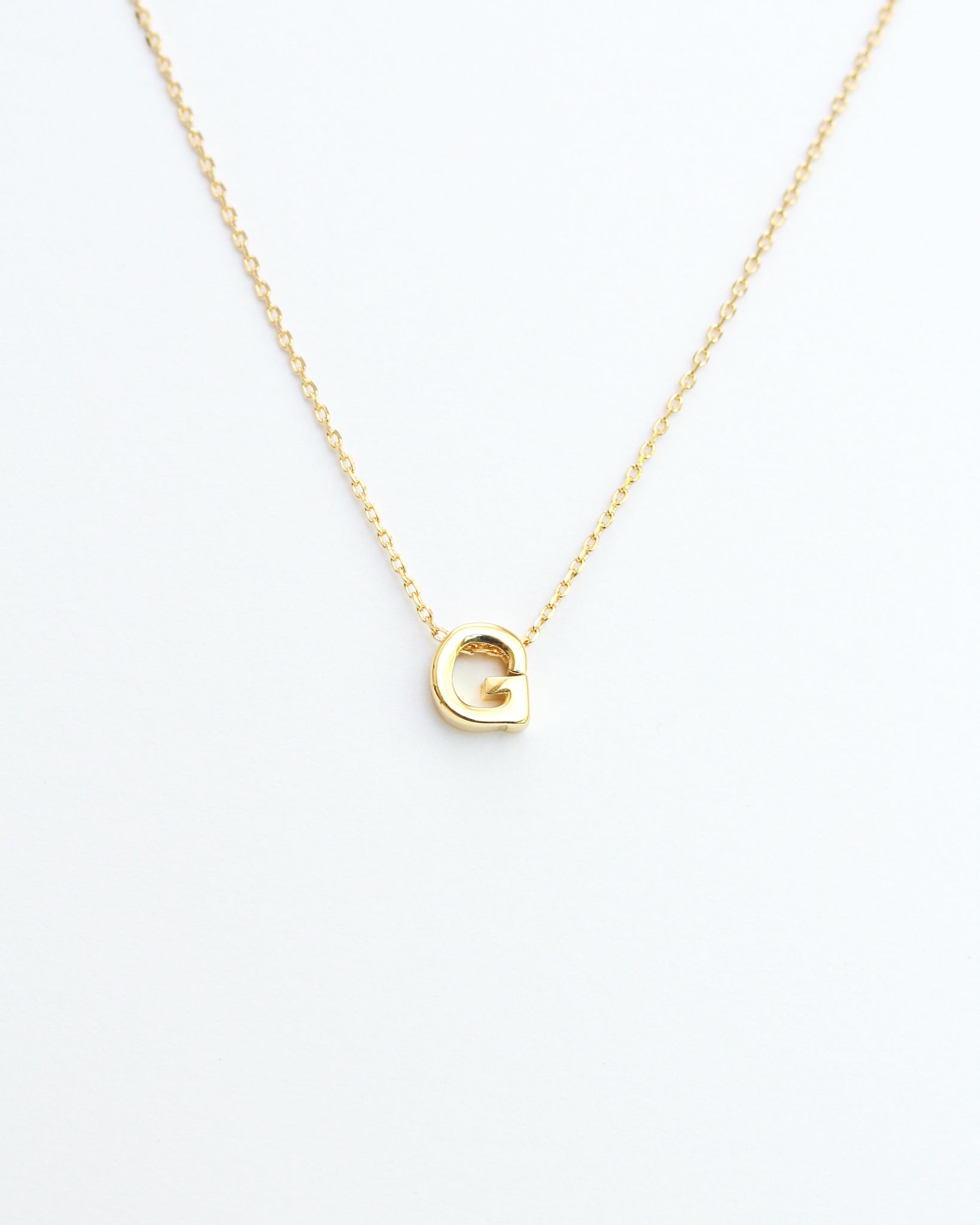 Gold Block Letter Initial Necklace