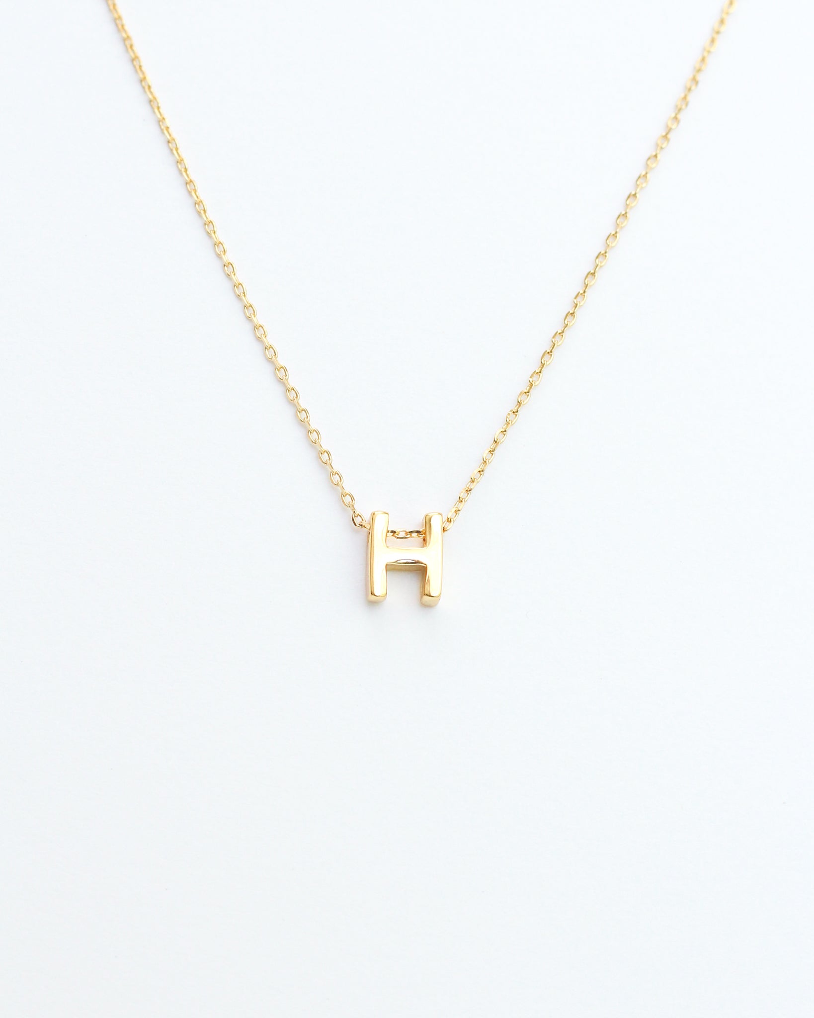 Gold Block Letter Initial Necklace