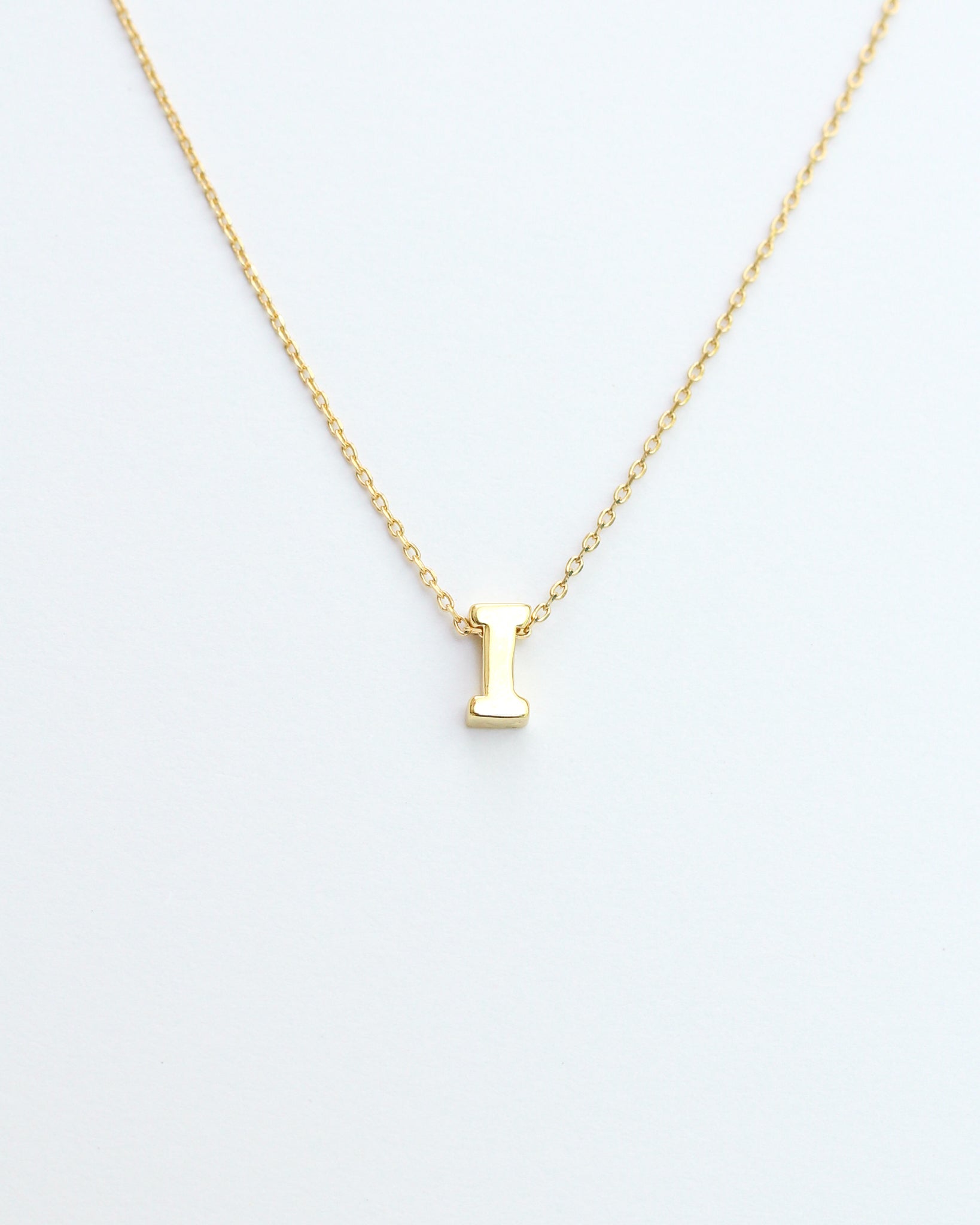 Gold Block Letter Initial Necklace