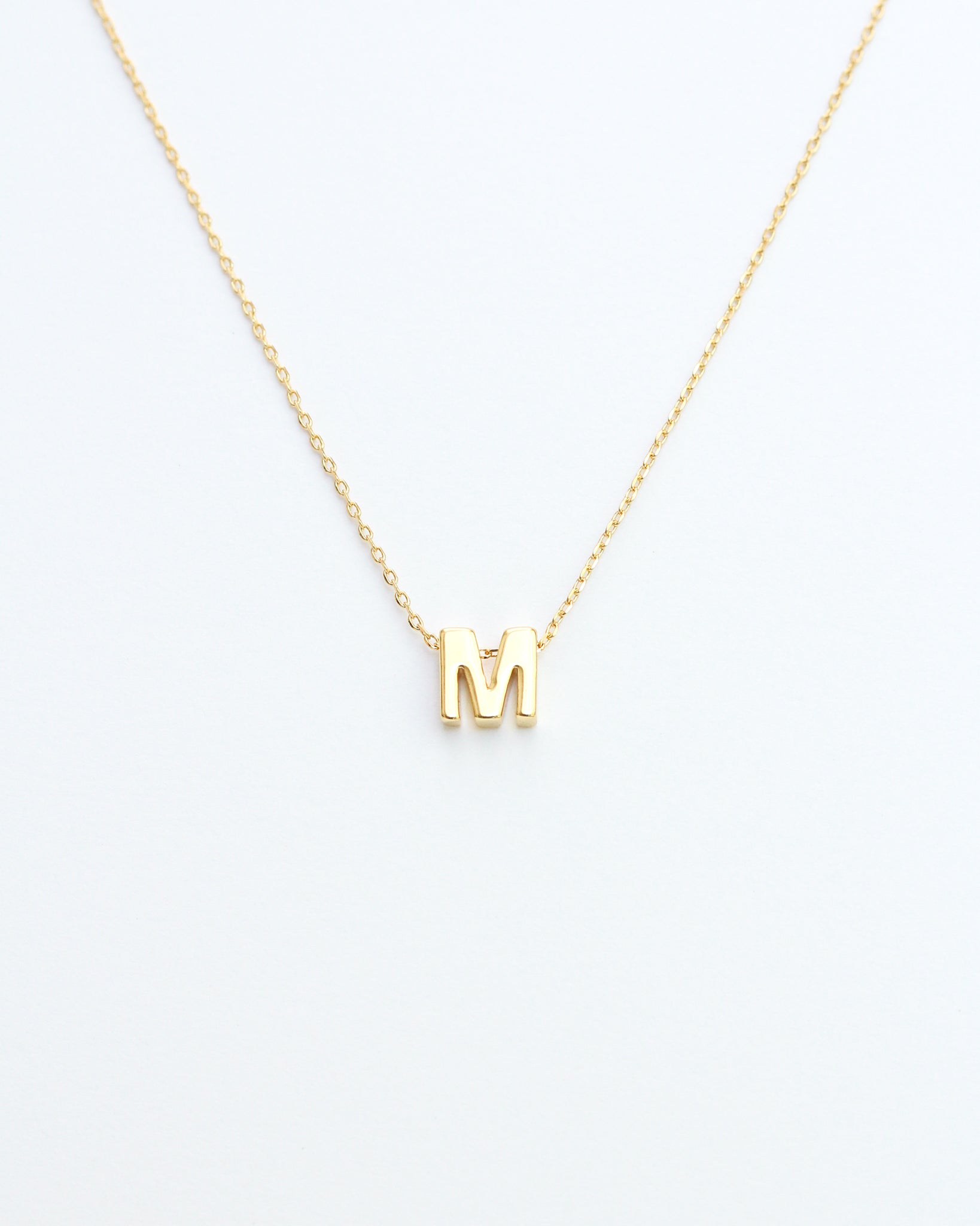 Gold Block Letter Initial Necklace