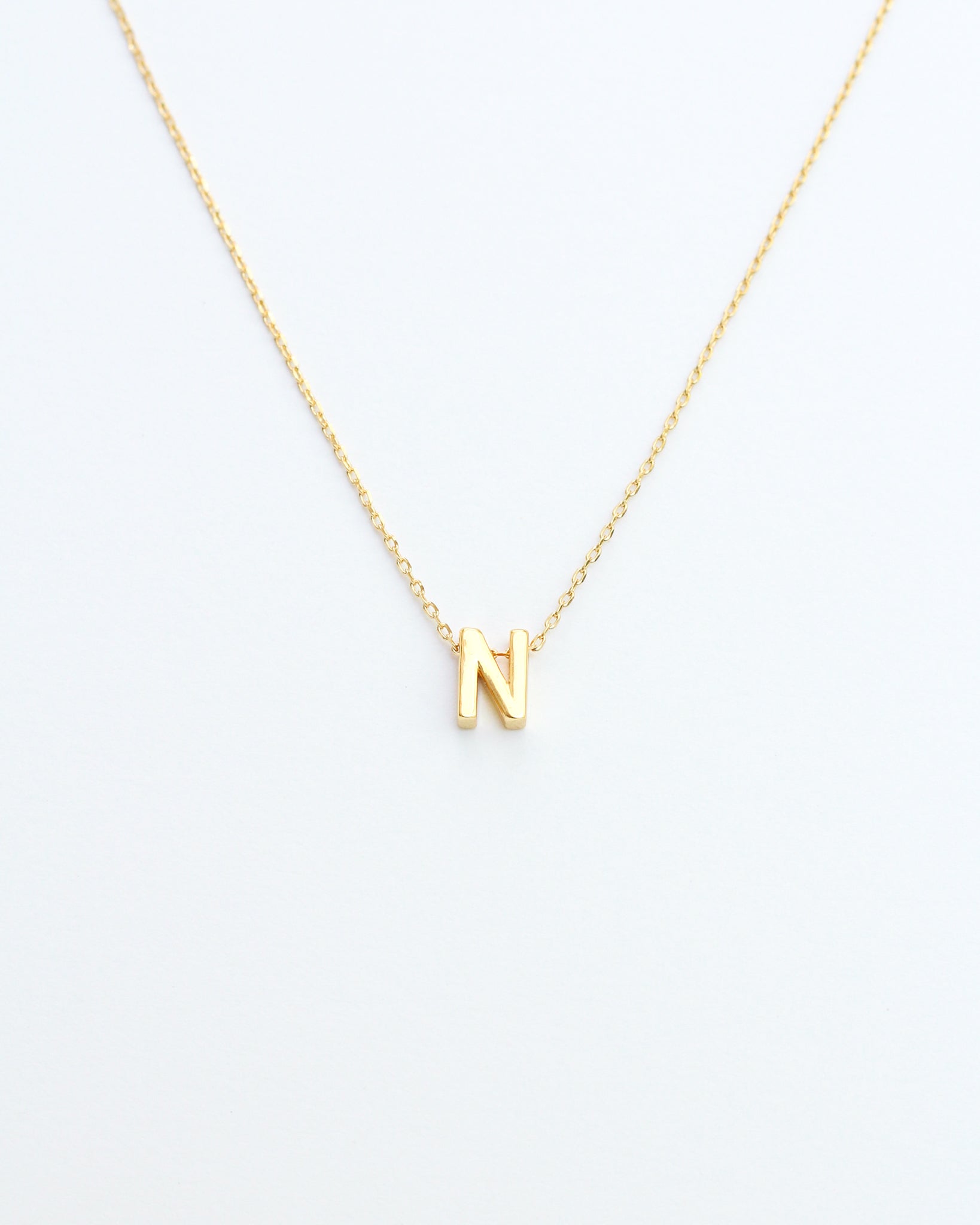 Gold Block Letter Initial Necklace