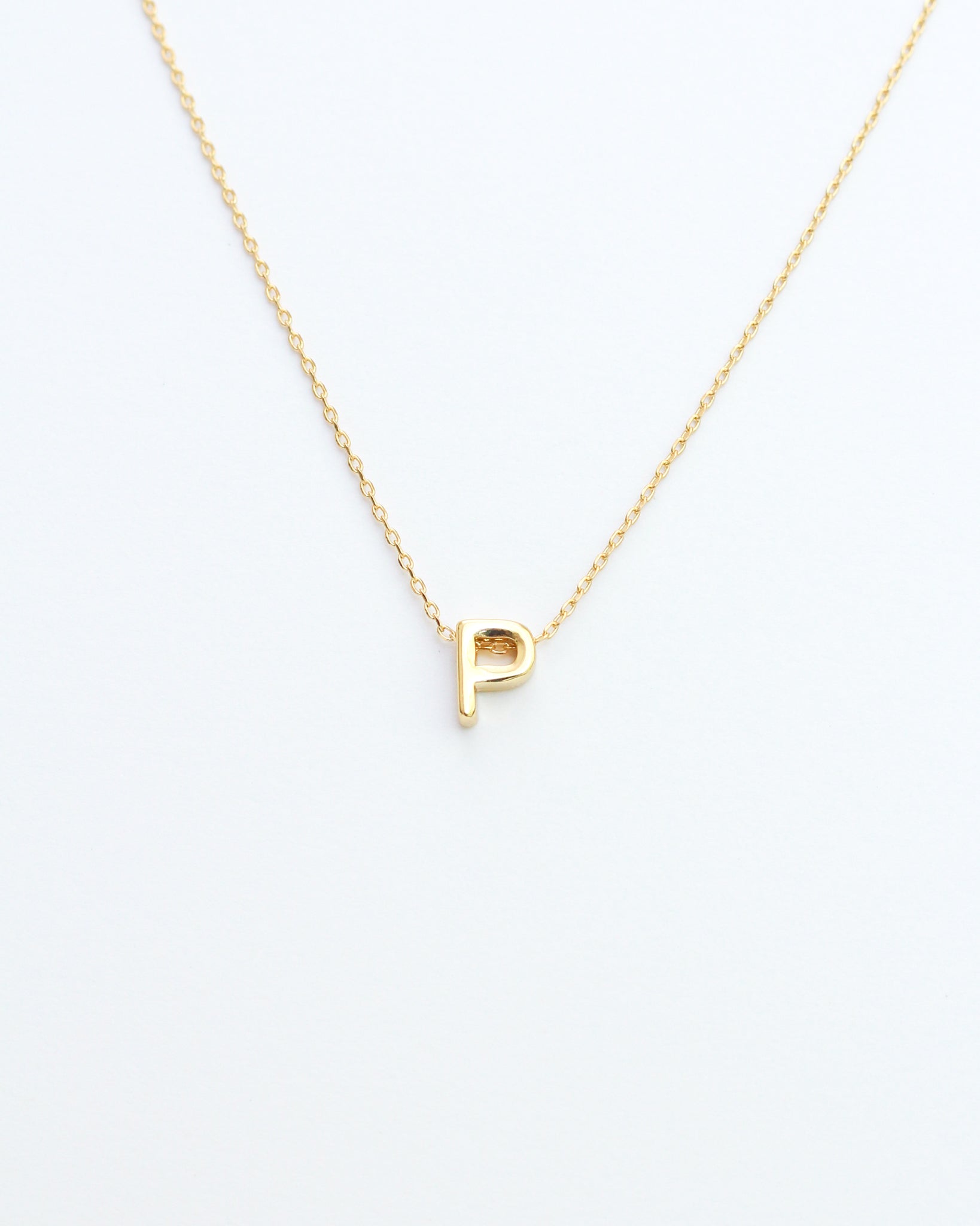 Gold Block Letter Initial Necklace