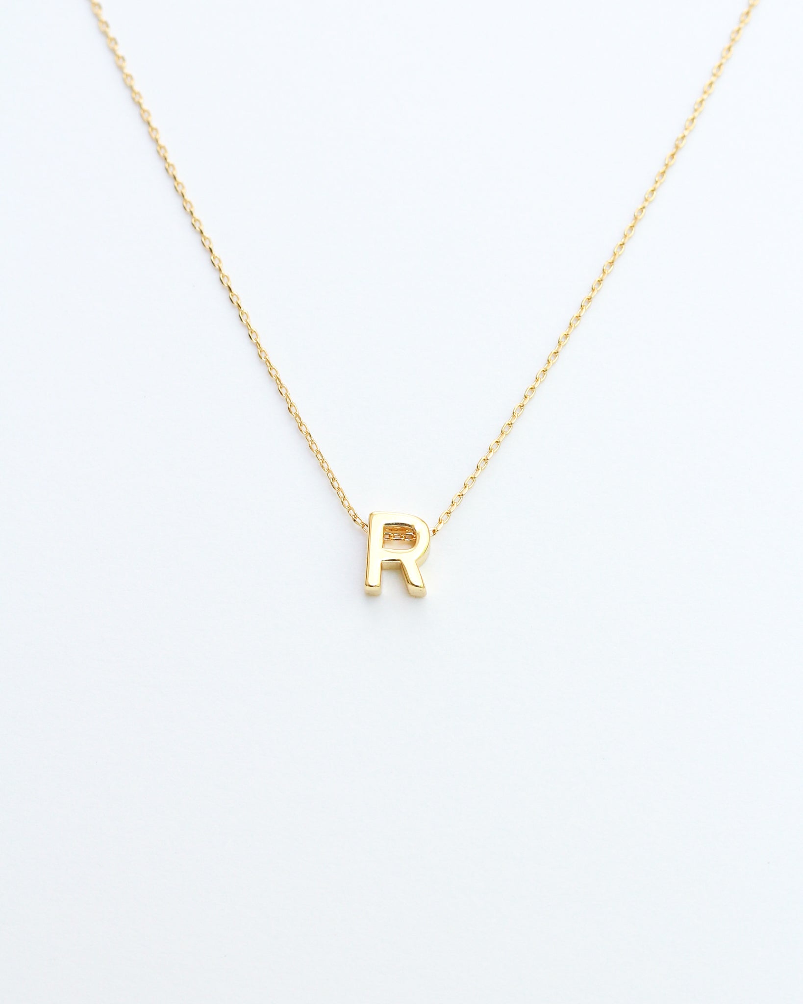 Gold Block Letter Initial Necklace