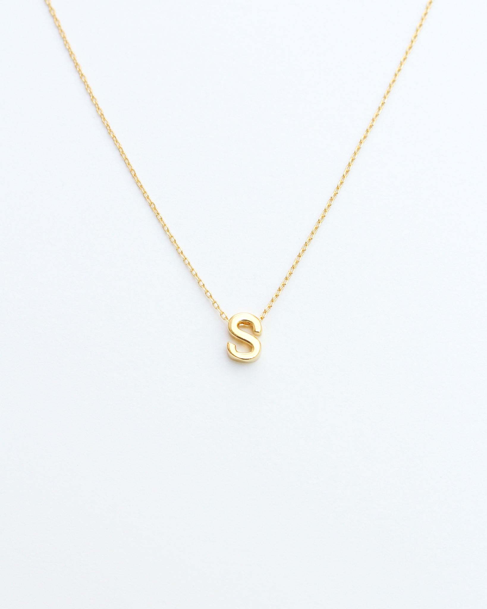 Gold Block Letter Initial Necklace