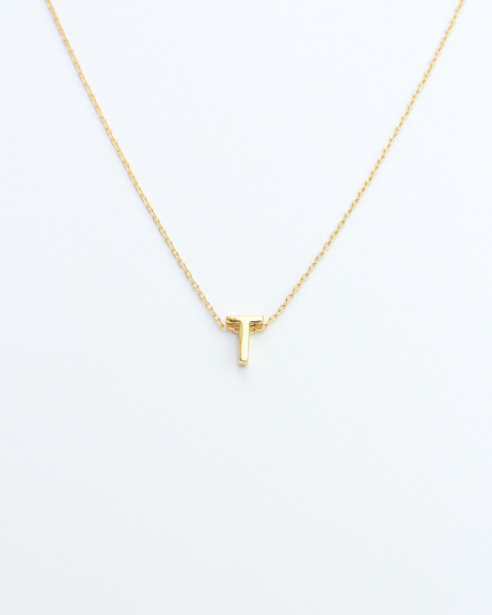 Gold Block Letter Initial Necklace