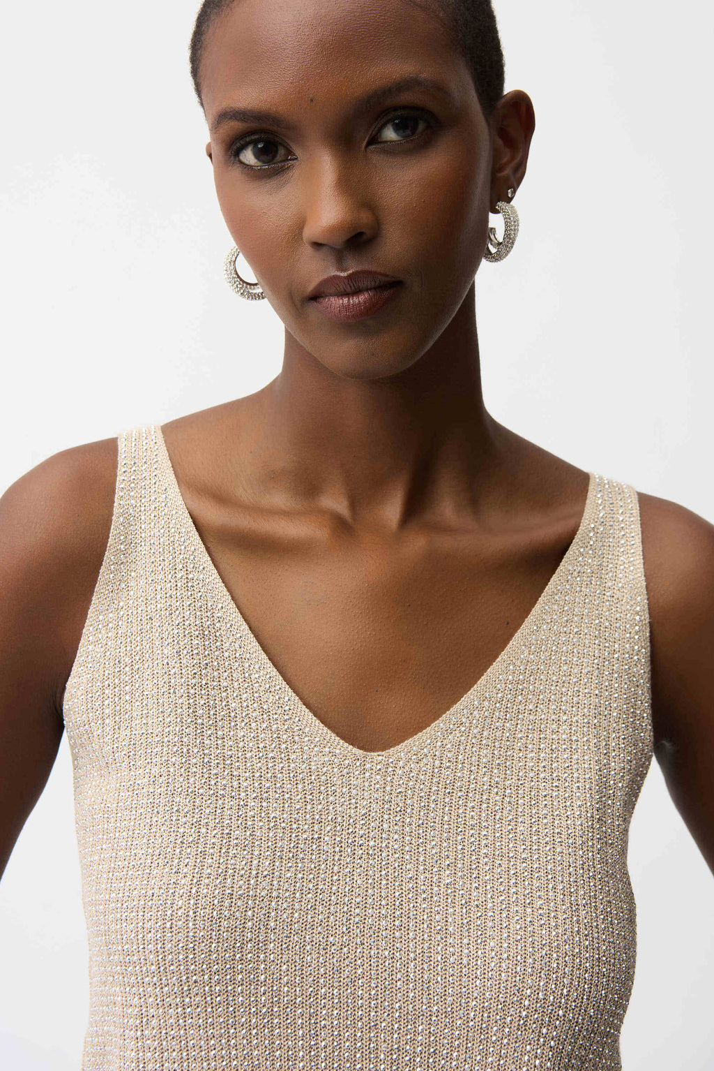 Metallic Knitted Camisole with Rhinestones - 252915