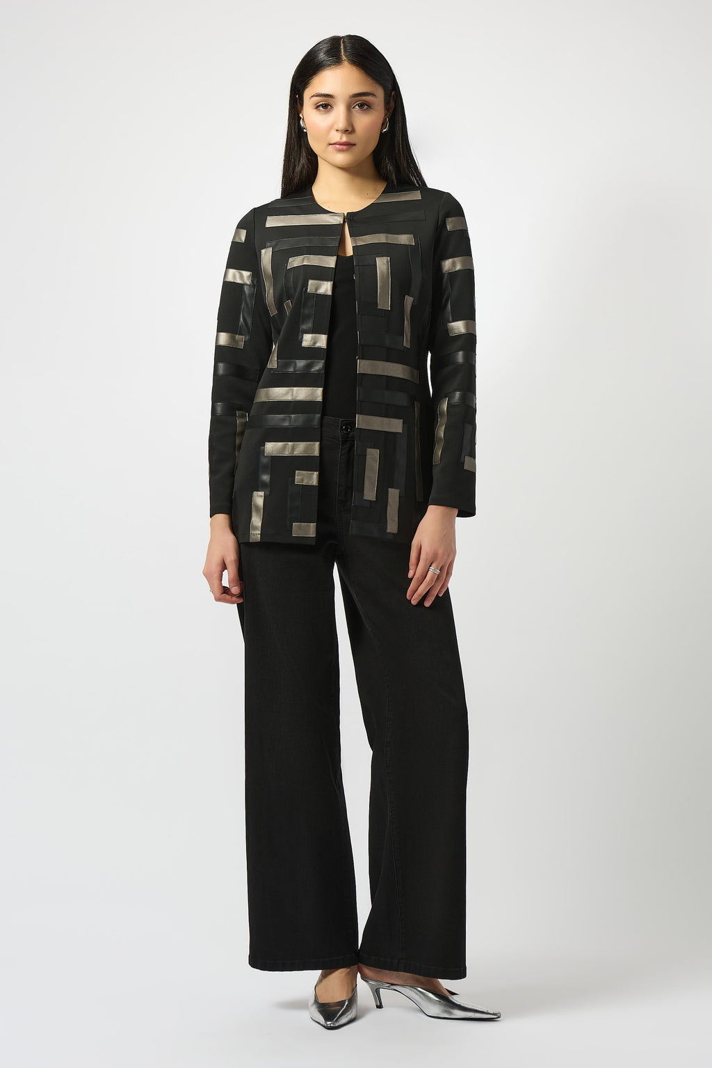 Scuba & Leatherette Collarless Jacket - 253929