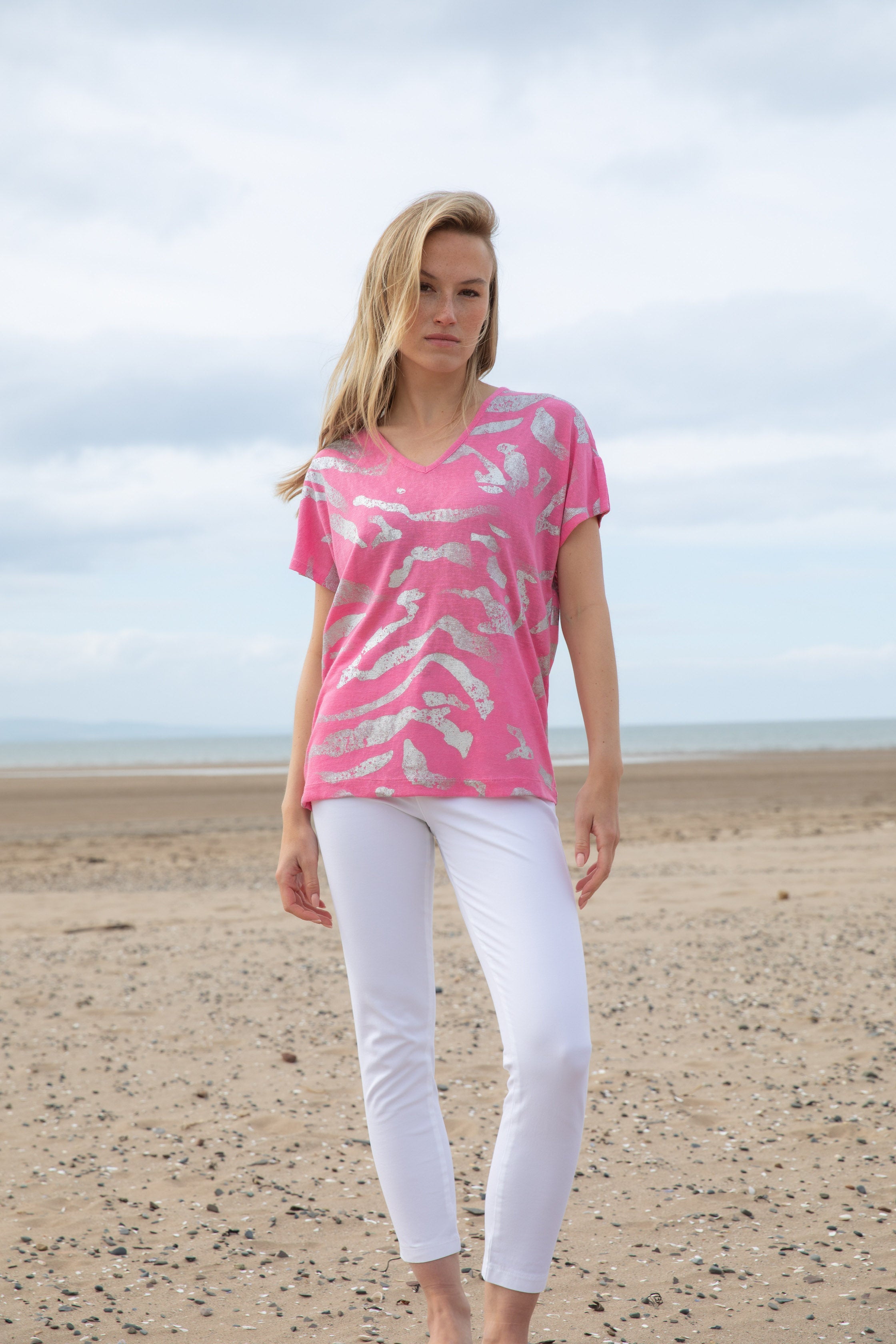 Marble V-Neck Foil Print Top