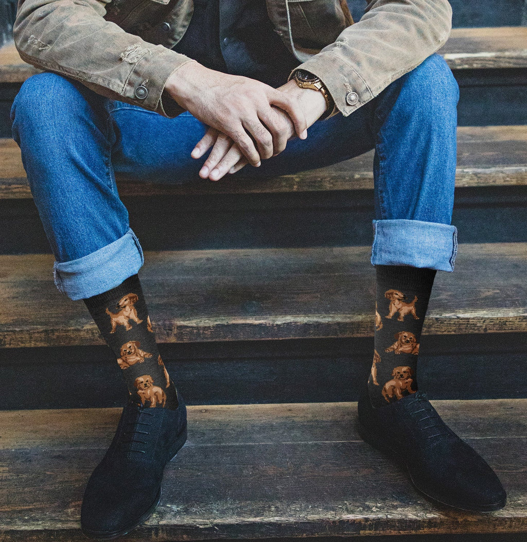 Mens - Happy Puppies Bamboo Crew Socks