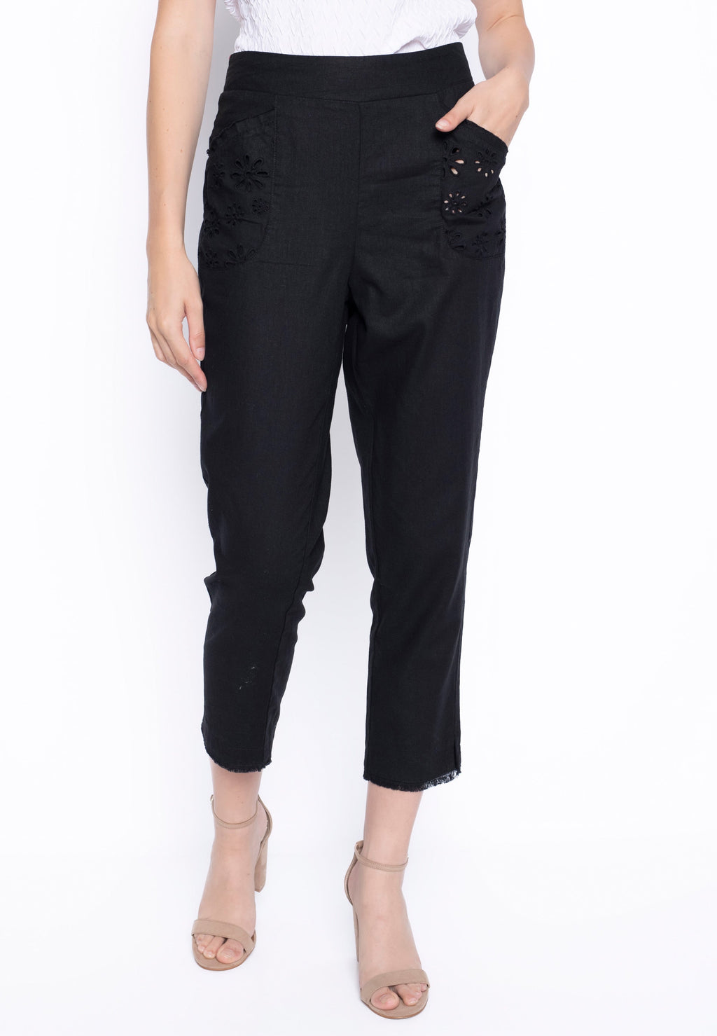 Eyelet Pull-On Straight Leg Pants by Picadilly