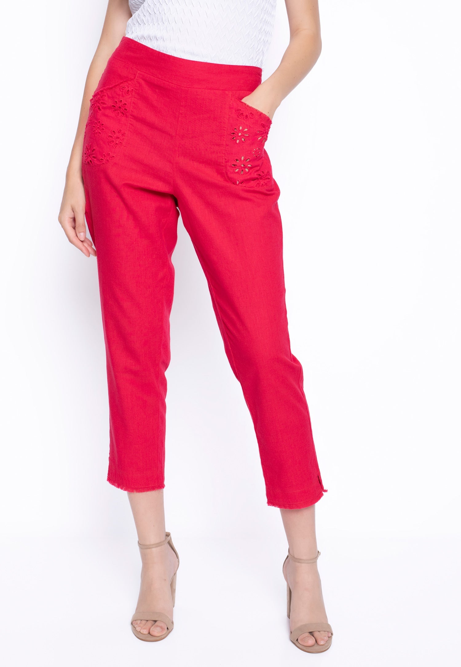 Eyelet Pull-On Straight Leg Pants by Picadilly