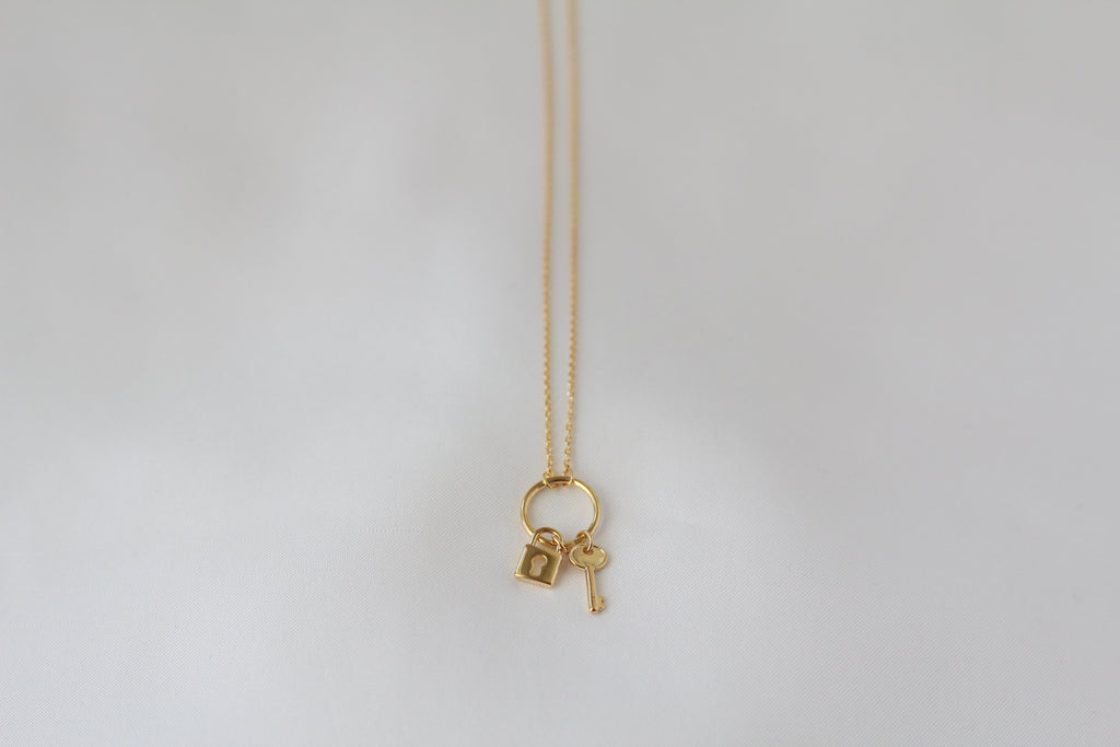 Shiny Lock and Key Ring Necklace
