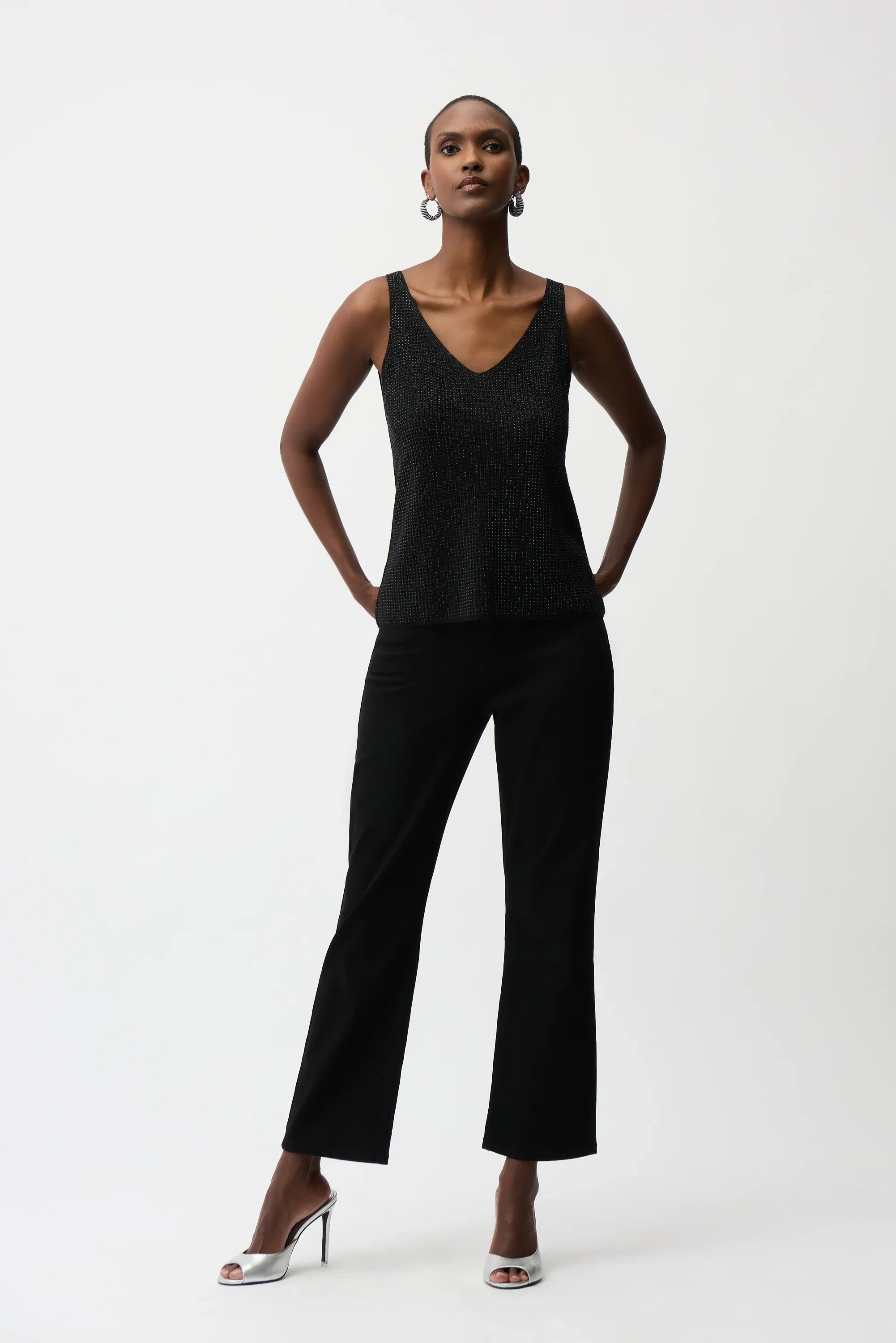Metallic Knitted Camisole with Rhinestones - 252915